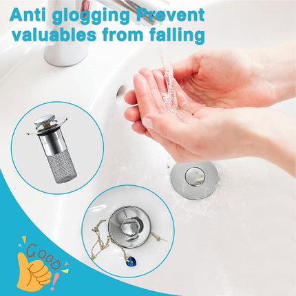 2Pcs Bathroom Sink Stopper Hair Catcher, Pop-up Sink Drain Strainer with Removable Stainless Steel Strainer Basket Hair Catcher, Bathroom Sink Strainer for Bathroom Sink Stopper Replacement.