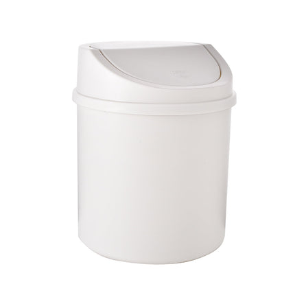 Walbest Desktop Mini Cute Trash Can with Swing Lid, Space Saving PP Plastic Cylindrical Tiny Garbage Can, Size: 6.69" x 5.12 Beige.