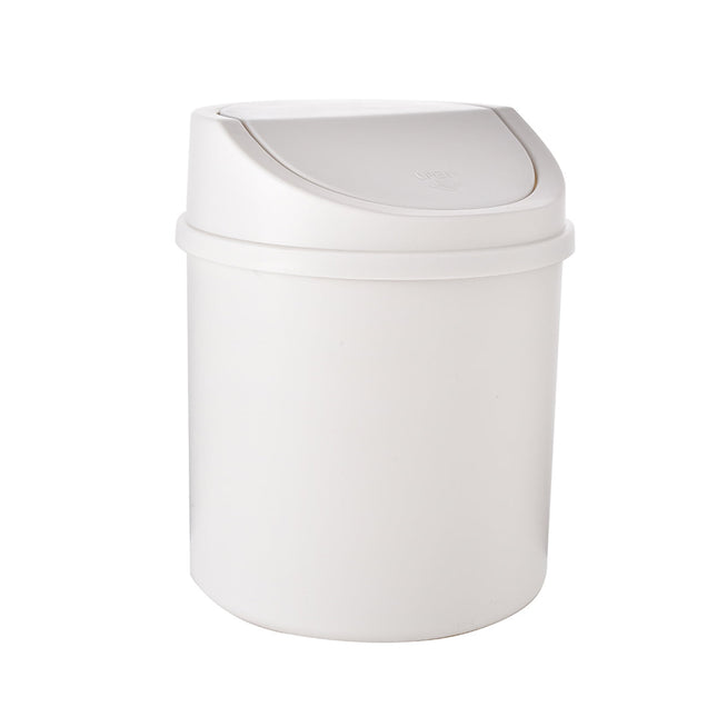 Walbest Desktop Mini Cute Trash Can with Swing Lid, Space Saving PP Plastic Cylindrical Tiny Garbage Can, Size: 6.69" x 5.12 Beige.