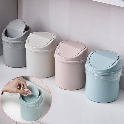 Walbest Desktop Mini Cute Trash Can with Swing Lid, Space Saving PP Plastic Cylindrical Tiny Garbage Can, Size: 6.69" x 5.12 Grey.
