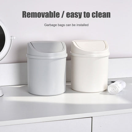 Walbest Desktop Mini Cute Trash Can with Swing Lid, Space Saving PP Plastic Cylindrical Tiny Garbage Can, Size: 6.69" x 5.12 Grey.