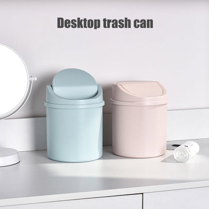 Walbest Desktop Mini Cute Trash Can with Swing Lid, Space Saving PP Plastic Cylindrical Tiny Garbage Can, Size: 6.69" x 5.12 Grey.