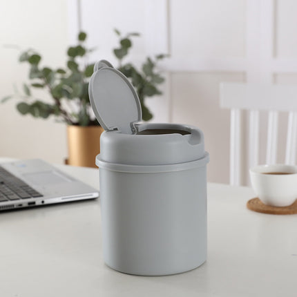 Walbest Desktop Mini Cute Trash Can with Swing Lid, Space Saving PP Plastic Cylindrical Tiny Garbage Can, Size: 6.69" x 5.12 Grey.