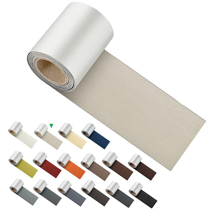 Miaochuan 3 x 60 Inch Self Adhesive Leather Repair Patch Tape, and Leather Repair Kit for Couches, Furniture, Car Seat, Boat Seat, Sofa, Upholstery, Chair, Interior(Ivory Brown) 3" x 60" Ivory.