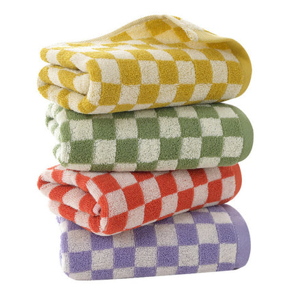 Checkered Bath Towels for Bathroom, Shower Towels 30" x 14", Super Soft and Quick Dry, Colorful Towel for Summer Beach Pool Green Yellow.