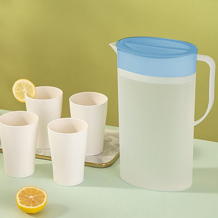 Under $5 Tyidzon Water Pitcher with Lid Plastic Water Jug with Handle Bpa Free for Making Teas and Juices White Clear Blue.