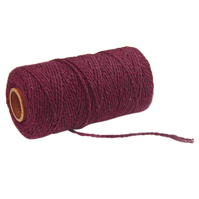 Danhjin 100m Long/100Yard Pure Cotton Twisted Cord Rope Crafts Macrame Artisan String - on Clearance Wine red.