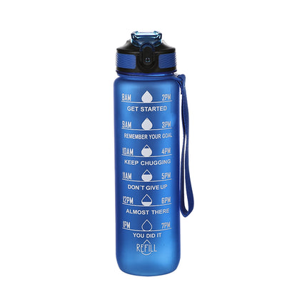 Tyidzon 32Oz Water Bottle with Time Markers, Carry Strap, Leak-Proof for Fitness, Gym, Camping, Outdoor Sports Blue.