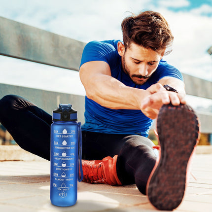 Tyidzon 32Oz Water Bottle with Time Markers, Carry Strap, Leak-Proof for Fitness, Gym, Camping, Outdoor Sports Blue.