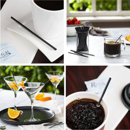 Dmlowu 100Pc 10 Inch Coffee & Cocktail Stirrers/Straws Disposable Plastic Sip Stir Swizzle Sticks - Black.