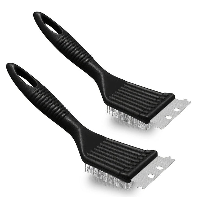 Tyidzon 2Pc Grill Brush and Scraper, 2-In-1 Stainless Steel Scraper, Grill Brush Extra Strong BBQ Cleaner Accessories Heavy Duty Barbecue Grill Cleaning Brush Cleaner 8 Inch Black.