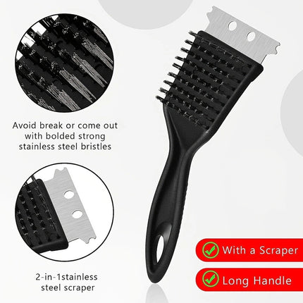 Tyidzon 2Pc Grill Brush and Scraper, 2-In-1 Stainless Steel Scraper, Grill Brush Extra Strong BBQ Cleaner Accessories Heavy Duty Barbecue Grill Cleaning Brush Cleaner 8 Inch Black.