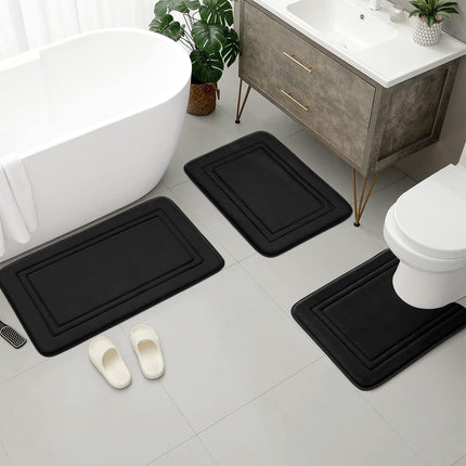 Tyidzon Bathroom Rugs Sets 3 Piece, Bath Mat Universal Soft Comfortable Water Absorption Non Slip Machine Washable Easy Dry Bathroom Mat, Gray Black.