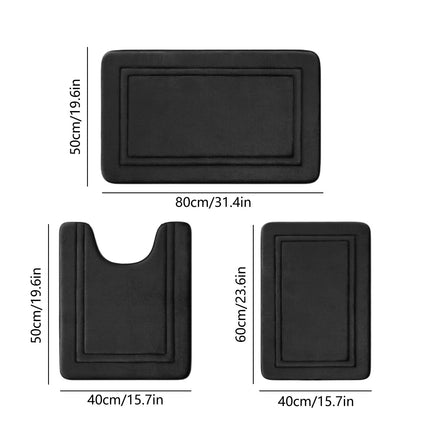 Tyidzon Bathroom Rugs Sets 3 Piece, Bath Mat Universal Soft Comfortable Water Absorption Non Slip Machine Washable Easy Dry Bathroom Mat, Gray Black.