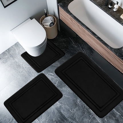 Tyidzon Bathroom Rugs Sets 3 Piece, Bath Mat Universal Soft Comfortable Water Absorption Non Slip Machine Washable Easy Dry Bathroom Mat, Gray Black.