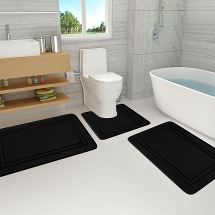 Tyidzon Bathroom Rugs Sets 3 Piece, Bath Mat Universal Soft Comfortable Water Absorption Non Slip Machine Washable Easy Dry Bathroom Mat, Gray Black.