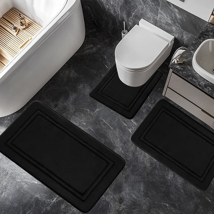 Tyidzon Bathroom Rugs Sets 3 Piece, Bath Mat Universal Soft Comfortable Water Absorption Non Slip Machine Washable Easy Dry Bathroom Mat, Gray Black.