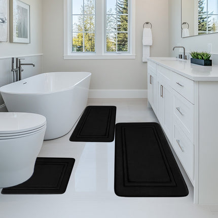 Tyidzon Bathroom Rugs Sets 3 Piece, Bath Mat Universal Soft Comfortable Water Absorption Non Slip Machine Washable Easy Dry Bathroom Mat, Gray Black.