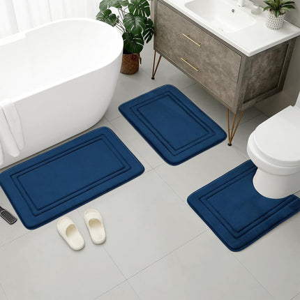 Tyidzon Bathroom Rugs Sets 3 Piece, Bath Mat Universal Soft Comfortable Water Absorption Non Slip Machine Washable Easy Dry Bathroom Mat, Gray Blue.