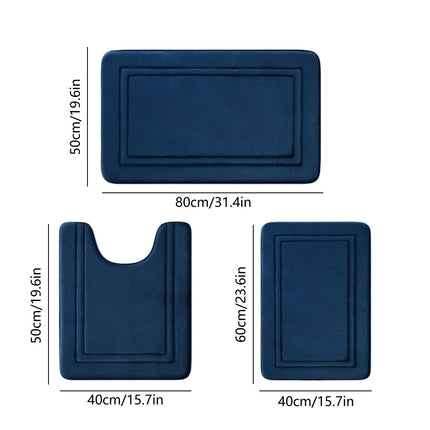 Tyidzon Bathroom Rugs Sets 3 Piece, Bath Mat Universal Soft Comfortable Water Absorption Non Slip Machine Washable Easy Dry Bathroom Mat, Gray Blue.