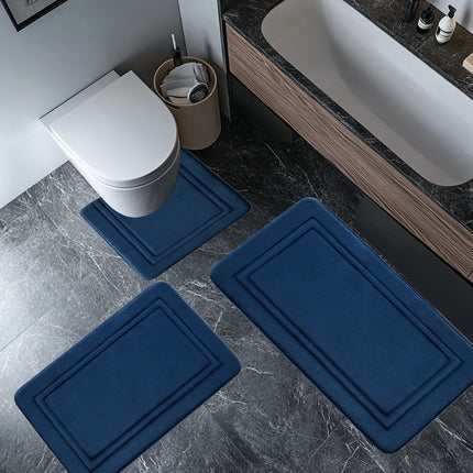 Tyidzon Bathroom Rugs Sets 3 Piece, Bath Mat Universal Soft Comfortable Water Absorption Non Slip Machine Washable Easy Dry Bathroom Mat, Gray Blue.