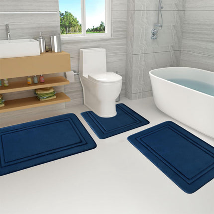 Tyidzon Bathroom Rugs Sets 3 Piece, Bath Mat Universal Soft Comfortable Water Absorption Non Slip Machine Washable Easy Dry Bathroom Mat, Gray Blue.
