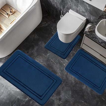 Tyidzon Bathroom Rugs Sets 3 Piece, Bath Mat Universal Soft Comfortable Water Absorption Non Slip Machine Washable Easy Dry Bathroom Mat, Gray Blue.