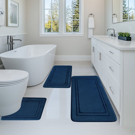 Tyidzon Bathroom Rugs Sets 3 Piece, Bath Mat Universal Soft Comfortable Water Absorption Non Slip Machine Washable Easy Dry Bathroom Mat, Gray Blue.