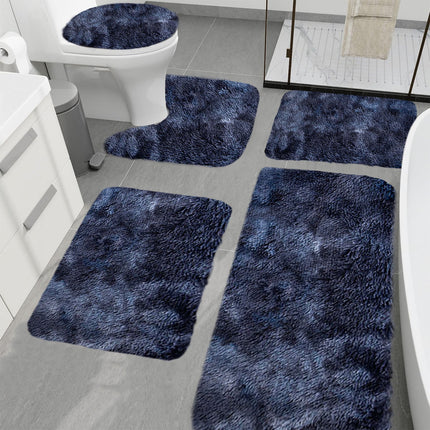 PALIFEUR Tie-Dye Bathroom Rugs Sets, Non-Slip Bath Mat Set 5 Piece, Soft Comfortable Washable Bathroom Mat Set, Quicker Dry Bathroom Rug with Toilet Rug Dark Blue.
