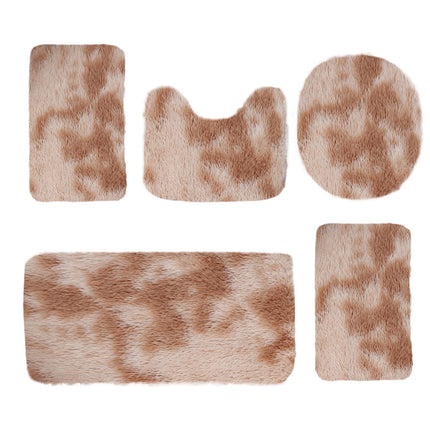 PALIFEUR Tie-Dye Bathroom Rugs Sets, Non-Slip Bath Mat Set 5 Piece, Soft Comfortable Washable Bathroom Mat Set, Quicker Dry Bathroom Rug with Toilet Rug Khaki.