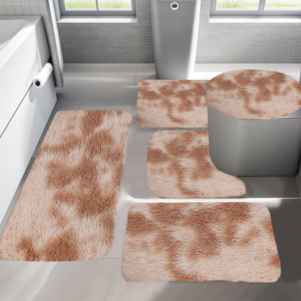 PALIFEUR Tie-Dye Bathroom Rugs Sets, Non-Slip Bath Mat Set 5 Piece, Soft Comfortable Washable Bathroom Mat Set, Quicker Dry Bathroom Rug with Toilet Rug Khaki.