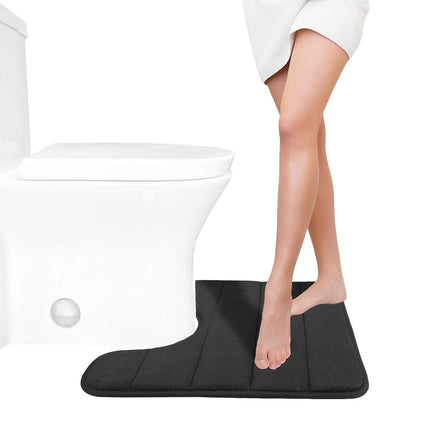 PALIFEUR Memory Foam Toilet Rug, Non-Slip Bathroom Rugs, Toilet Rugs U Shaped Washable, Commode Contour Rug, Soft Comfortable Super Water Absorption #1_Black.