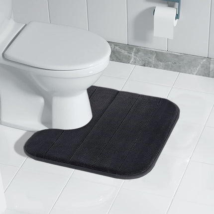 PALIFEUR Memory Foam Toilet Rug, Non-Slip Bathroom Rugs, Toilet Rugs U Shaped Washable, Commode Contour Rug, Soft Comfortable Super Water Absorption #1_Black.