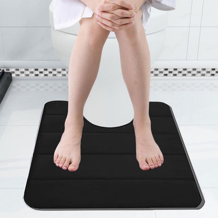 PALIFEUR Memory Foam Toilet Rug, Non-Slip Bathroom Rugs, Toilet Rugs U Shaped Washable, Commode Contour Rug, Soft Comfortable Super Water Absorption #1_Black.