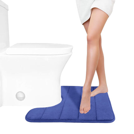 PALIFEUR Memory Foam Toilet Rug, Non-Slip Bathroom Rugs, Toilet Rugs U Shaped Washable, Commode Contour Rug, Soft Comfortable Super Water Absorption #1_Blue.