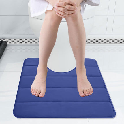 PALIFEUR Memory Foam Toilet Rug, Non-Slip Bathroom Rugs, Toilet Rugs U Shaped Washable, Commode Contour Rug, Soft Comfortable Super Water Absorption #1_Blue.