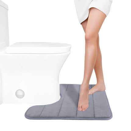 PALIFEUR Memory Foam Toilet Rug, Non-Slip Bathroom Rugs, Toilet Rugs U Shaped Washable, Commode Contour Rug, Soft Comfortable Super Water Absorption #1_Gray.