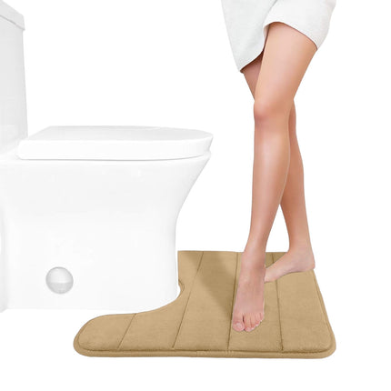 PALIFEUR Memory Foam Toilet Rug, Non-Slip Bathroom Rugs, Toilet Rugs U Shaped Washable, Commode Contour Rug, Soft Comfortable Super Water Absorption #1_Khaki.