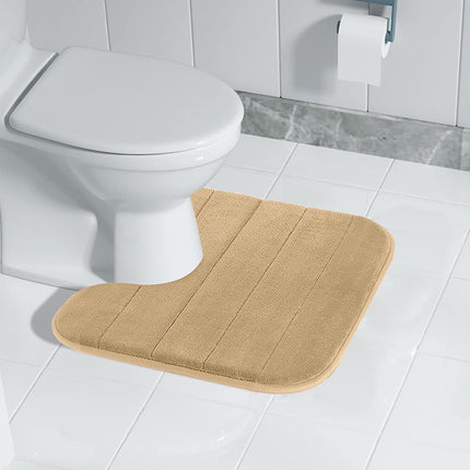 PALIFEUR Memory Foam Toilet Rug, Non-Slip Bathroom Rugs, Toilet Rugs U Shaped Washable, Commode Contour Rug, Soft Comfortable Super Water Absorption #1_Khaki.