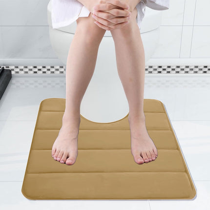 PALIFEUR Memory Foam Toilet Rug, Non-Slip Bathroom Rugs, Toilet Rugs U Shaped Washable, Commode Contour Rug, Soft Comfortable Super Water Absorption #1_Khaki.