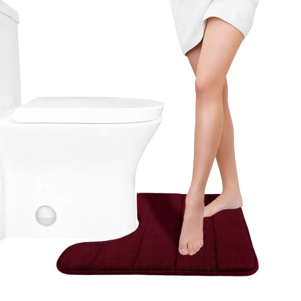 PALIFEUR Memory Foam Toilet Rug, Non-Slip Bathroom Rugs, Toilet Rugs U Shaped Washable, Commode Contour Rug, Soft Comfortable Super Water Absorption #1_Red.