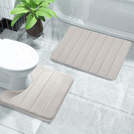 PALIFEUR Memory Foam Toilet Rug, Non-Slip Bathroom Rugs, Toilet Rugs U Shaped Washable, Commode Contour Rug, Soft Comfortable Super Water Absorption #2_Beige.