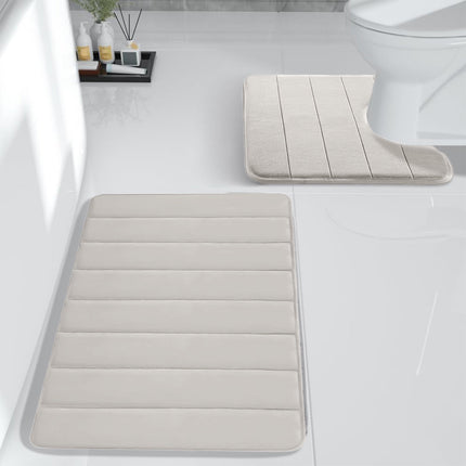 PALIFEUR Memory Foam Toilet Rug, Non-Slip Bathroom Rugs, Toilet Rugs U Shaped Washable, Commode Contour Rug, Soft Comfortable Super Water Absorption #2_Beige.