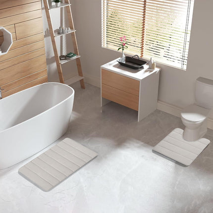 PALIFEUR Memory Foam Toilet Rug, Non-Slip Bathroom Rugs, Toilet Rugs U Shaped Washable, Commode Contour Rug, Soft Comfortable Super Water Absorption #2_Beige.
