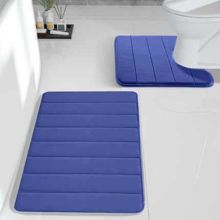 PALIFEUR Memory Foam Toilet Rug, Non-Slip Bathroom Rugs, Toilet Rugs U Shaped Washable, Commode Contour Rug, Soft Comfortable Super Water Absorption #2_Blue.