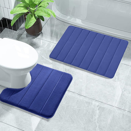 PALIFEUR Memory Foam Toilet Rug, Non-Slip Bathroom Rugs, Toilet Rugs U Shaped Washable, Commode Contour Rug, Soft Comfortable Super Water Absorption #2_Blue.