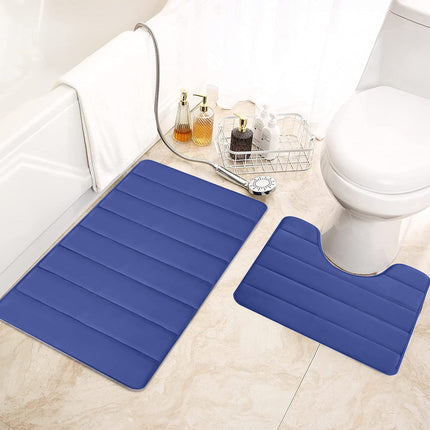 PALIFEUR Memory Foam Toilet Rug, Non-Slip Bathroom Rugs, Toilet Rugs U Shaped Washable, Commode Contour Rug, Soft Comfortable Super Water Absorption #2_Blue.