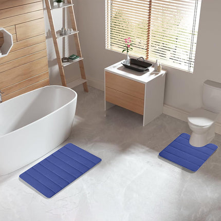 PALIFEUR Memory Foam Toilet Rug, Non-Slip Bathroom Rugs, Toilet Rugs U Shaped Washable, Commode Contour Rug, Soft Comfortable Super Water Absorption #2_Blue.