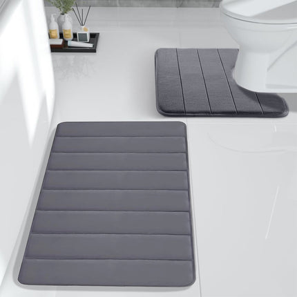 PALIFEUR Memory Foam Toilet Rug, Non-Slip Bathroom Rugs, Toilet Rugs U Shaped Washable, Commode Contour Rug, Soft Comfortable Super Water Absorption #2_Dark Gray.