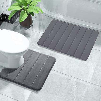PALIFEUR Memory Foam Toilet Rug, Non-Slip Bathroom Rugs, Toilet Rugs U Shaped Washable, Commode Contour Rug, Soft Comfortable Super Water Absorption #2_Dark Gray.
